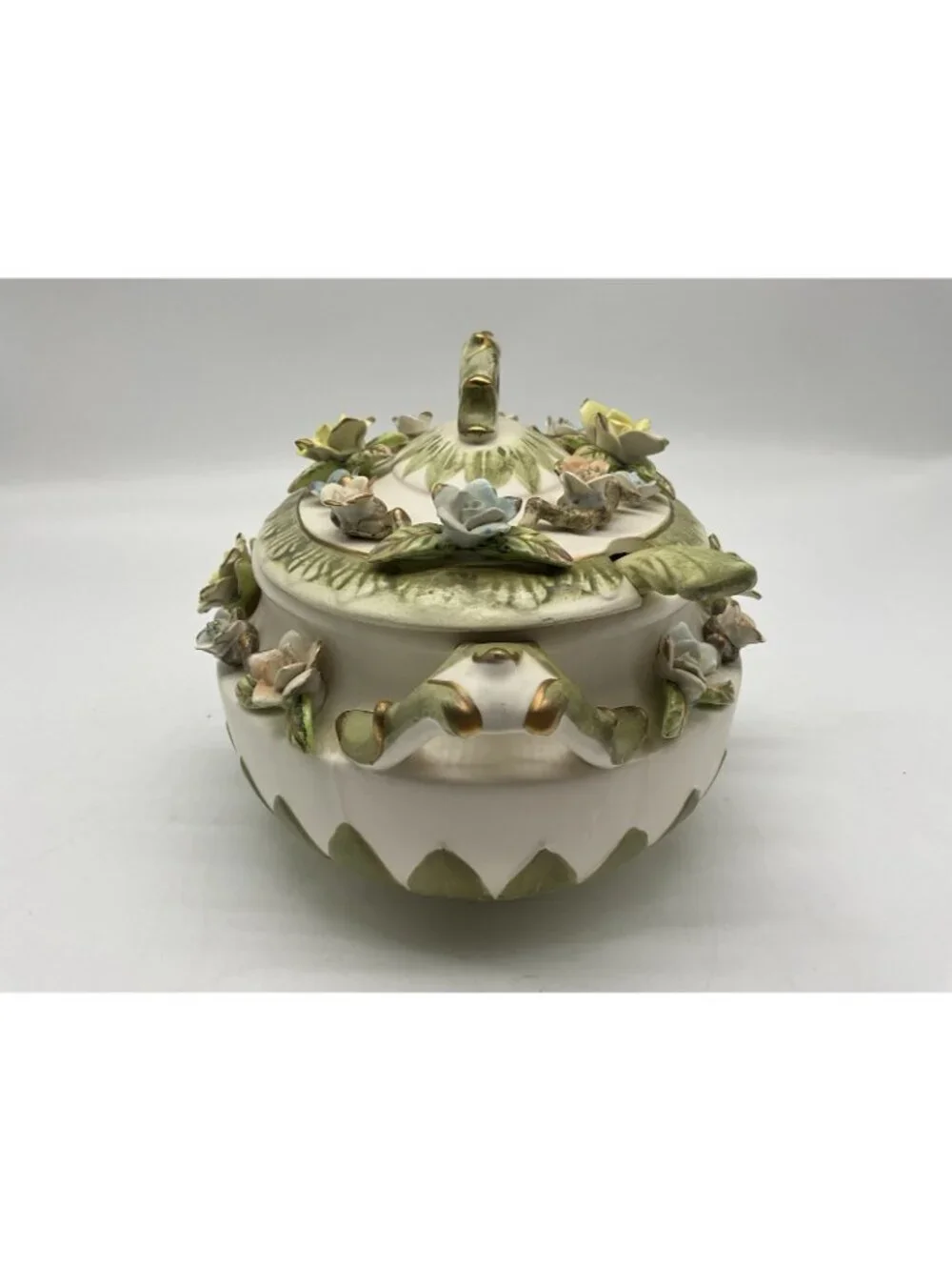 Lenwile Ardalt Fine Tureen, Lid and Ladle Set # 7004 Capodimonte Style Flowers
